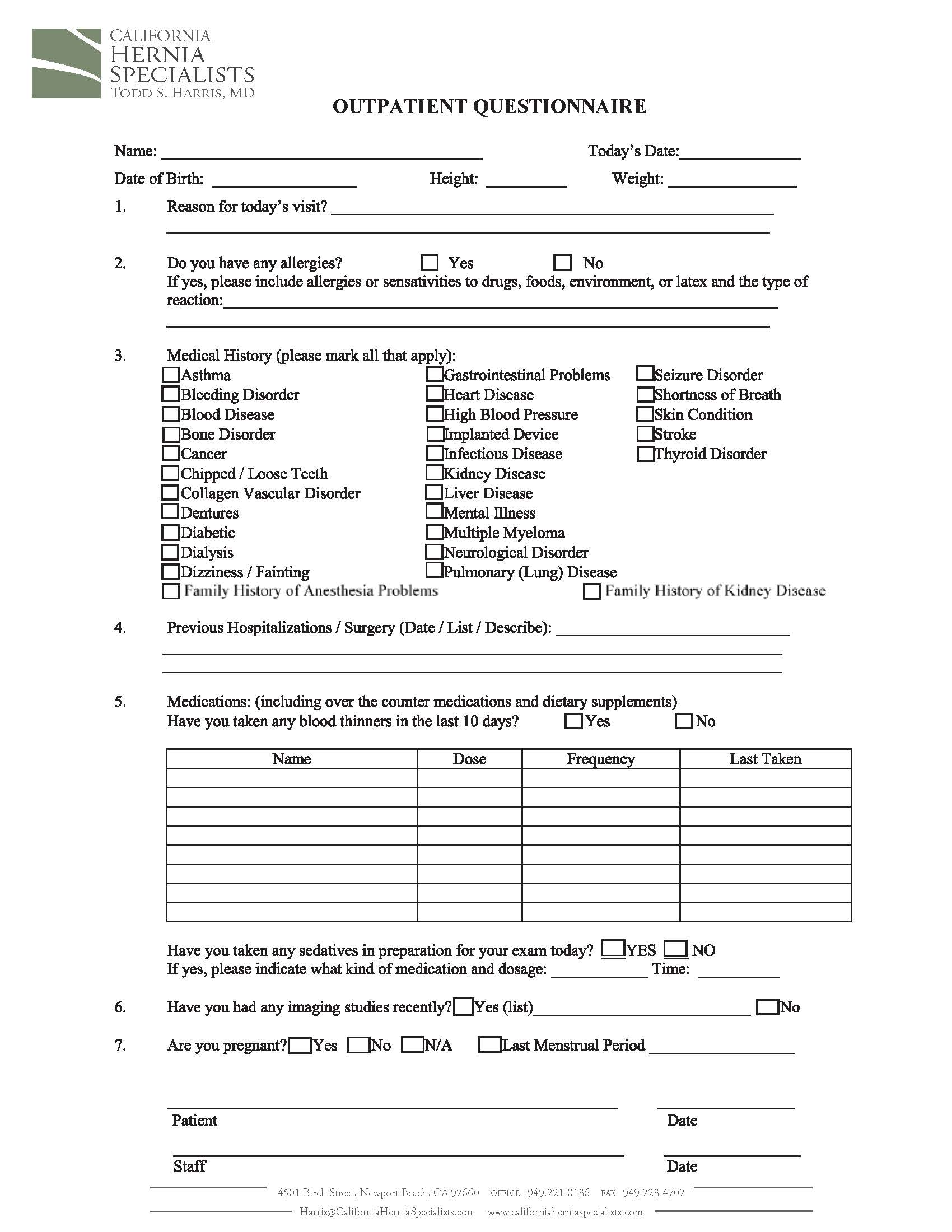 Medical Questionaire